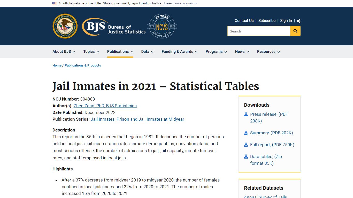 Jail Inmates in 2021 – Statistical Tables - Bureau of Justice Statistics